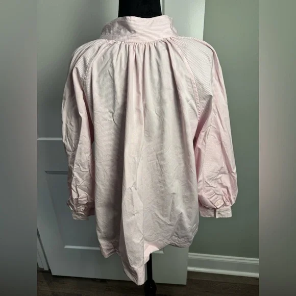 ANN MASHBURN Pink white stipe popover Blouse with Mandarin Collar - Picture 4 of 9